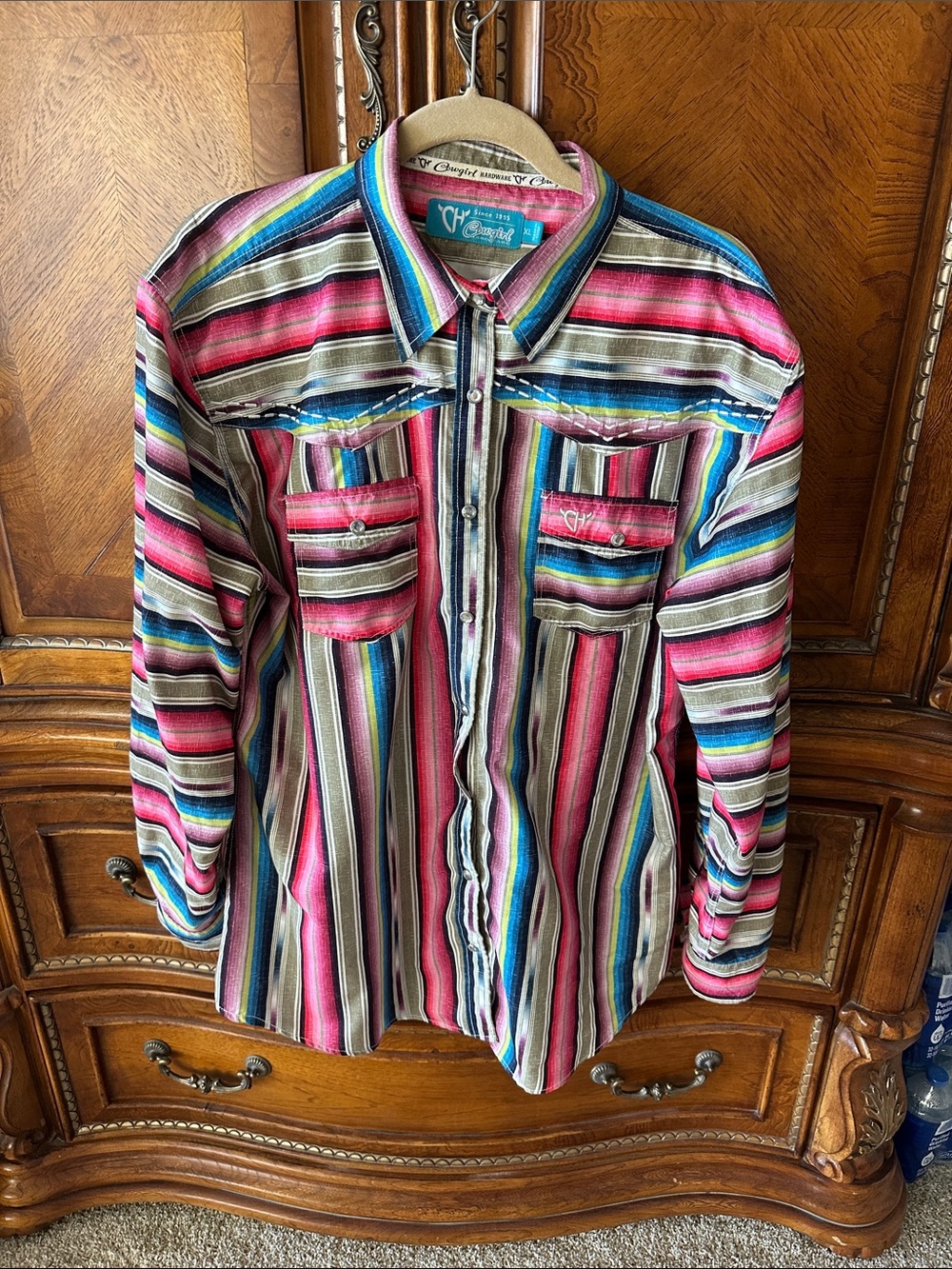 Western Stripe Button-Down Shirt in Multi-Color by Chuy's